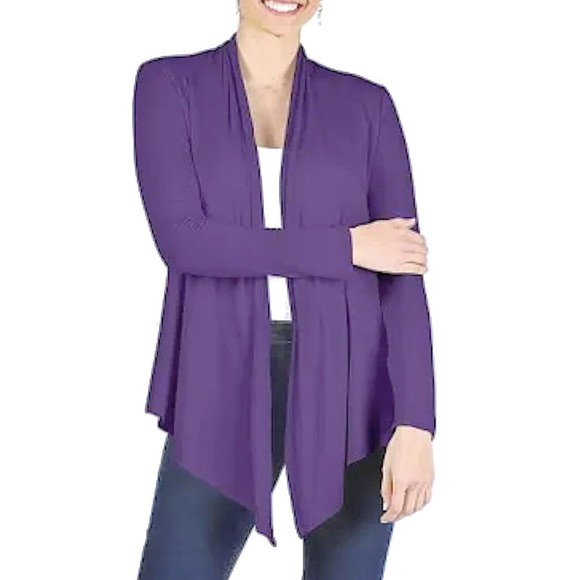 CHAUS Purple Plum Draping Open Cardigan With Optional Belt New - Picture 1 of 10